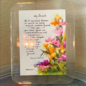 Floral Musical Framed Poem w Inspirational Quote Lucite rounded frame “Friends”